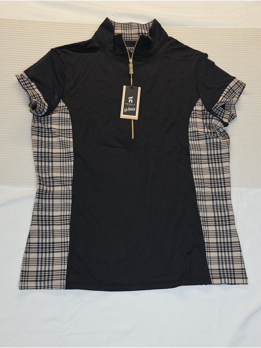 Black Polo Dress with Plaid Side Panels  Large Novella
